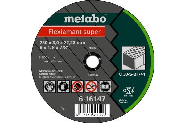 Metabo 616147000, Kutteskive, Flatt senter, Stein, Alle merker, 23 cm, Sort