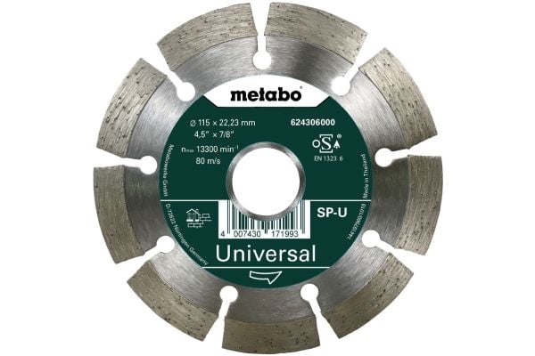 Metabo 624295000, Metallkuttende skive, Betong, Stein, 11,5 cm, Alle merker, Flatt senter, Svart