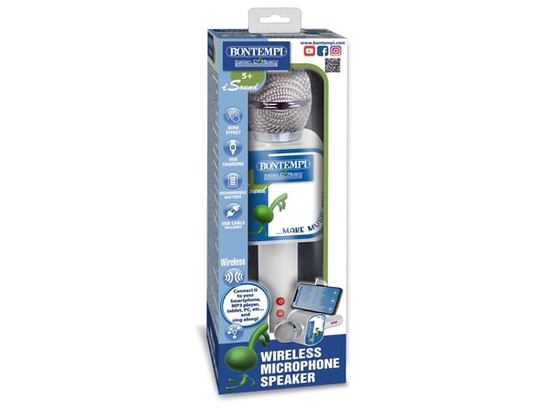 Bontempi Wireless Speaker Microphone, Mikrofon til lek og moro, 5 år, 420 g, Hvit