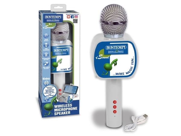 Bontempi Wireless Speaker Microphone, Mikrofon til lek og moro, 5 år, 420 g, Hvit