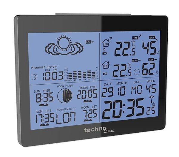 Technoline DCF-77, svart, høydemåler, innendørs barometer, innendørs hygrometer, innendørs termometer, utendørs..., barometer, hygrometer, termomet...