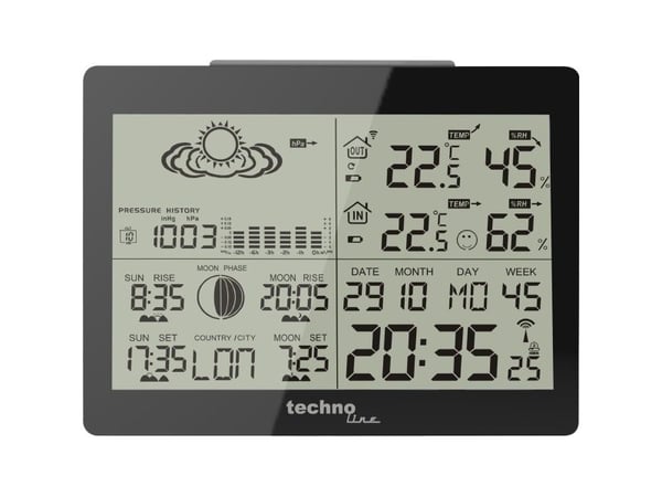 Technoline DCF-77, svart, høydemåler, innendørs barometer, innendørs hygrometer, innendørs termometer, utendørs..., barometer, hygrometer, termomet...
