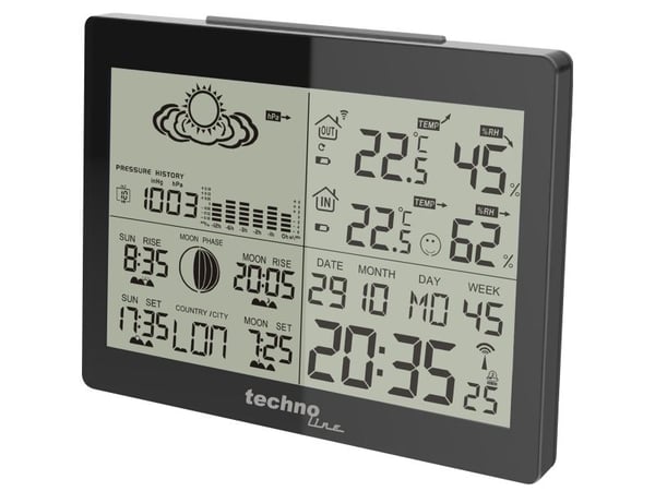 Technoline DCF-77, svart, høydemåler, innendørs barometer, innendørs hygrometer, innendørs termometer, utendørs..., barometer, hygrometer, termomet...