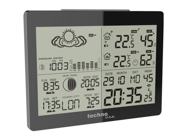 Technoline DCF-77, svart, høydemåler, innendørs barometer, innendørs hygrometer, innendørs termometer, utendørs..., barometer, hygrometer, termomet...
