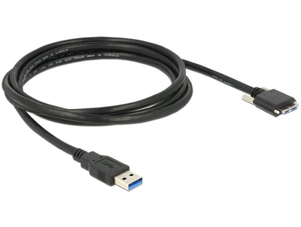 Delock - USB-kabel - Micro-USB Type B (hann) til USB-type A (hann) - USB 3.0 - 2 m - tommelskruer - svart