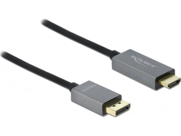 Delock - Adapterkabel - DisplayPort hann til HDMI hann - 3 m - grå, svart - 4K-støtte, aktiv
