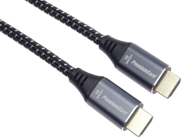 PREMIUMCORD-kabel HDMI 2.1 høyhastighets + Ethernet-kabel 8K@60Hz, gullbelagte kontakter, 1m