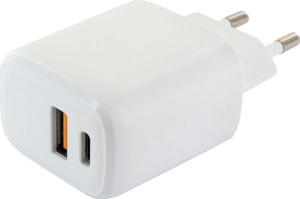 Schwaiger - Strømadapter - 230 V quick charger - 20 watt - 3 A - PD - 2 utgangskontakter (USB-C, USB) - hvit