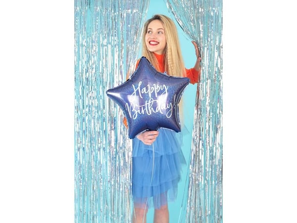 PartyDeco FB93-074-KARTON, Marineblå, Star, Folie, Bursdag, Engelsk, 40 cm