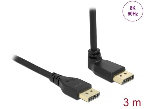 Delock - DisplayPort-kabel - DisplayPort (hann) til DisplayPort (hann) vinklet - DisplayPort 1.4 - 3 m - 8K-støtte - svart