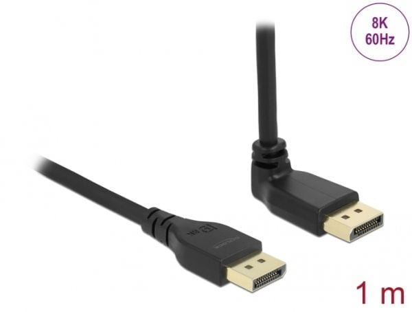 Delock - DisplayPort-kabel - DisplayPort (hann) til DisplayPort (hann) vinklet - DisplayPort 1.4 - 1 m - 8K-støtte - svart