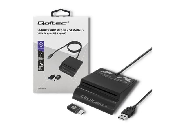 Qoltec Intelligent Smart ID SCR-0636 - SMART-kortinlukija - USB 2.0, USB-C
