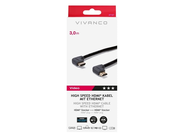Vivanco 47/10 30WG, 3 m, HDMI Type A (Standard), HDMI Type A (Standard), 3D, 10 Gbit/sek., Svart