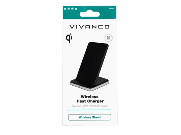 Vivanco QICHARSTANDVV10, Innendørs, USB, 9 V, Trådløs lading, 1 m, Aluminium, Svart