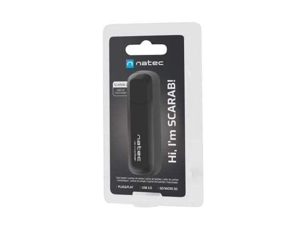 NATEC Scarab 2, MicroSD (TransFlash), MicroSDHC, MicroSDXC, SD, SDHC, SDXC, Svart, 5000 Mbit/s, USB 3.2 Gen 1 (3.1 Gen 1) Type-A, 19 mm, 68 mm