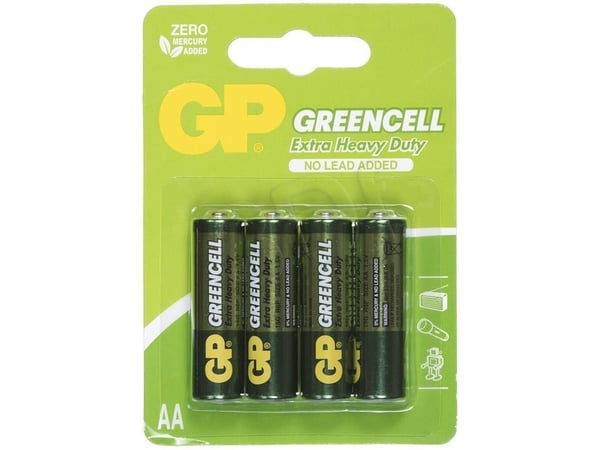 GP Batteries Greencell AA, Engangsbatteri, AA, Sinkklorid, 1,5 V, 4 stykker, Grønn