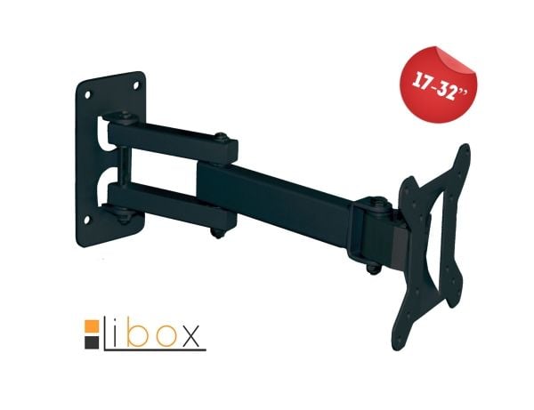 libox LB-200 - Brakett - justerbar dobbelarm i full bevegelse - for LCD-TV - stål - svart - skjermstørrelse: 17"-32" - monteringsgrensesnitt: innti...
