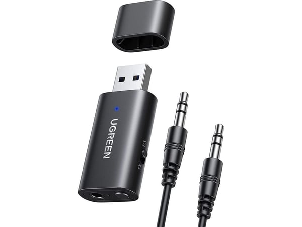 Bluetooth-sovitin Ugreen Bluetooth-lähetin/vastaanotin 5.0 langaton audiosovitin 3,5 mm miniliitin musta (CM523 60300)