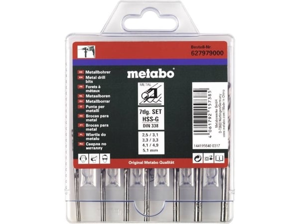 Metabo 627979000, Drill, Legert stål, Støpejern, Cast steel, Grafitt, Ikke-jernholdig metall, Plast, Stål, 135°, Ground High-Speed Steel (HSS-G), 7...