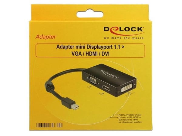 Delock Delock Adapter mini Displayport 1.1 male > VGA / HDMI / DVI female Passive - Videokonverter - DisplayPort - DVI, HDMI, VGA - svart