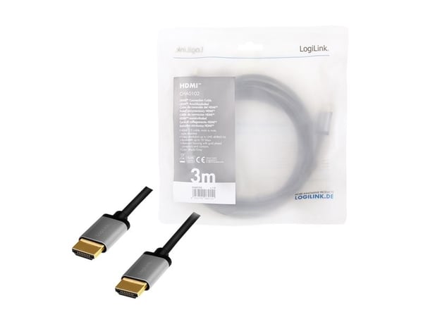 LogiLink CHA0102, 3 m, HDMI Type A (Standard), HDMI Type A (Standard), 3D, 18 Gbit/sek, musta, harmaa