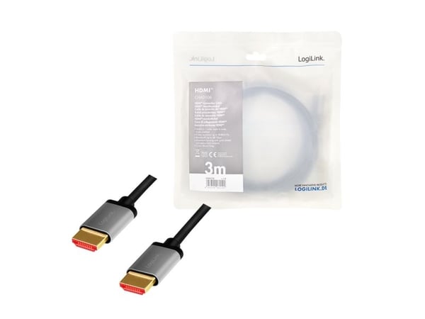 LogiLink CHA0106, 3 m, HDMI Type A (Standard), HDMI Type A (Standard), 3D, 48 Gbit/sek, musta, harmaa