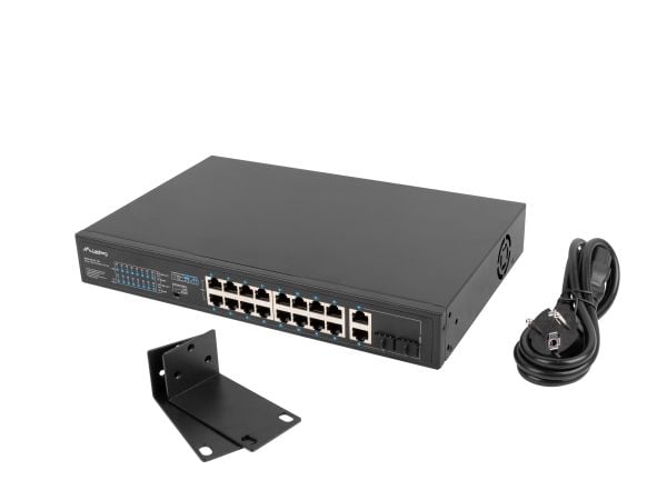 Lanberg RSFE-16P-2C-150 - Switch - ikke-styrt - 16 x 10/100 (PoE+) + 2 x kombo Gigabit SFP/RJ-45 (opplink) - rackmonterbar - PoE+ (150 W)