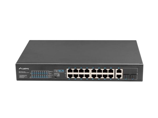 Lanberg RSFE-16P-2C-150 - Switch - ikke-styrt - 16 x 10/100 (PoE+) + 2 x kombo Gigabit SFP/RJ-45 (opplink) - rackmonterbar - PoE+ (150 W)