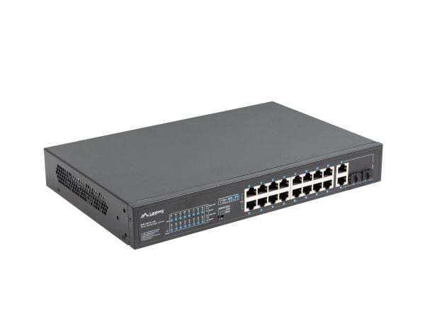 Lanberg RSFE-16P-2C-150 - Switch - ikke-styrt - 16 x 10/100 (PoE+) + 2 x kombo Gigabit SFP/RJ-45 (opplink) - rackmonterbar - PoE+ (150 W)