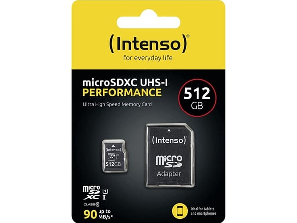 Intenso microSD 512GB UHS-I Perf CL10| Performance, 512 GB, MicroSD, Luokka 10, UHS-I, Class 1 (U1), Iskunkestävä, Lämmönkestävä, Vesitiivis, Röntg...