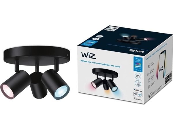 WiZ IMAGEO 3x justerbar spotlight rund plate, Smartlyspunkt, Wi-Fi/Bluetooth, Svart, Wi-Fi 4 (802.11n), 802.11b, 802.11g, LED, Metall