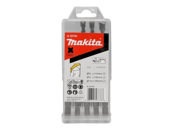 Makita - Borsett - for betong - hammerbit - 5 deler - 6 mm, 8 mm, 10 mm - SDS-plus - lengde: 160 mm, 110 mm