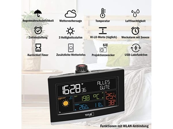 TFA-Dostmann View Show, Svart, Inne hygrometer, Inne Termometer, Utendørs Barometer, Plastikk, 10 - 99%, 0 - 50 °C, 32 - 99,9 °F