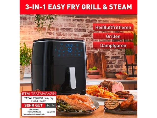 Tefal FW201815 Easy Fry Grill & Steam - Varmluftfrityrkoker/grill/dampkoker - 6.2 liter - 1.7 kW - svart
