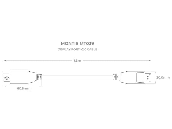 Montis Kabel DisplayPort v2.0 MT039-1.8m, 1,8 m, DisplayPort, DisplayPort, Hankjønn, Hankjønn, Sort, Sølv