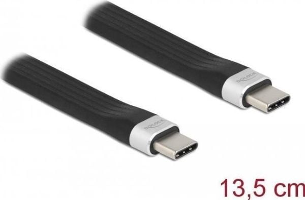 Delock - USB-kabel - USB-C (hann) til USB-C (hann) - USB 3.2 Gen 2 - 3 A - 13.5 cm - flat - svart