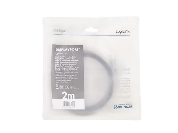 LogiLink - DisplayPort-kabel - DisplayPort (M) til DisplayPort (M) - DisplayPort 1,4 - 2 m - Dolby DTS-HD Master Audio-støtte, Dolby TrueHD-støtte,...