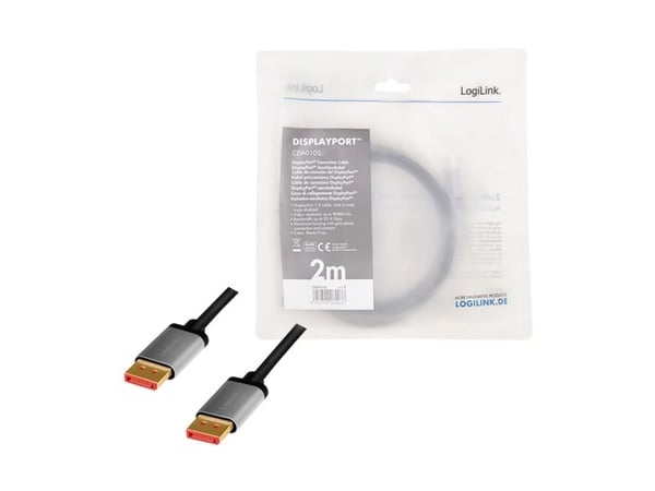 LogiLink - DisplayPort-kabel - DisplayPort (M) til DisplayPort (M) - DisplayPort 1,4 - 2 m - Dolby DTS-HD Master Audio-støtte, Dolby TrueHD-støtte,...