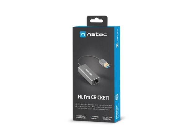 NATEC Cricket, USB 3.2 Gen 1 (3.1 Gen 1) Type-A, 100,1000 Mbit/s, Svart, RJ-45, Gjuten aluminium, 24 mm