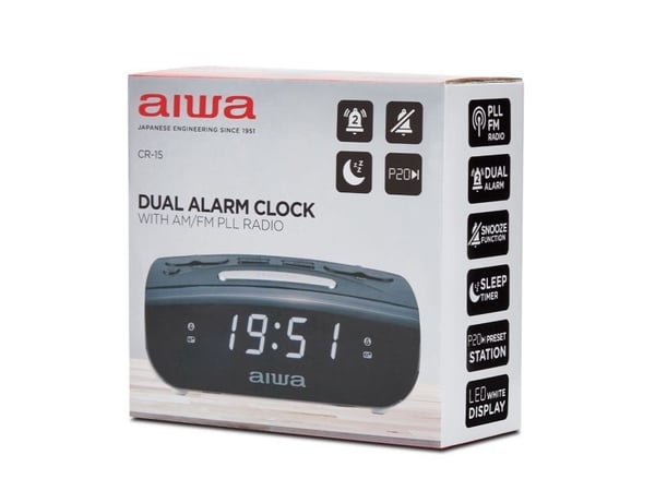 Aiwa CR-15, Digital vekkerklokke, Rektangel, Sort, Hvit, LED, 1,52 cm (0.6"), AC / batteri
