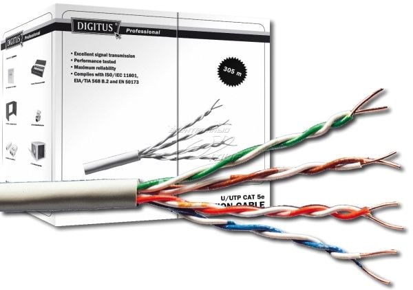 DIGITUS Professional asennuskaapeli - Bulkkabel - 305 m - UTP - CAT 5e - IEEE 802.5/IEEE 802.3 - stigtap - grå
