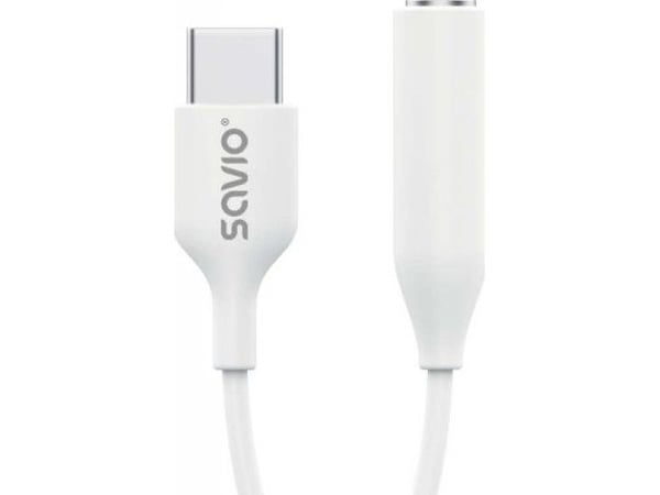 Savio AK-35 mobile phone cable White 0.12 m USB C 3.5mm, Hvit, USB C, 3.5mm, 0,12 m, Hankjønn, Hunkjønn