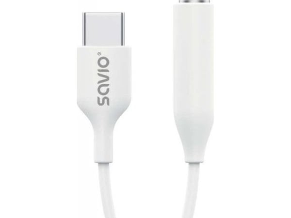 Savio AK-35 mobile phone cable White 0.12 m USB C 3.5mm, Hvit, USB C, 3.5mm, 0,12 m, Hankjønn, Hunkjønn