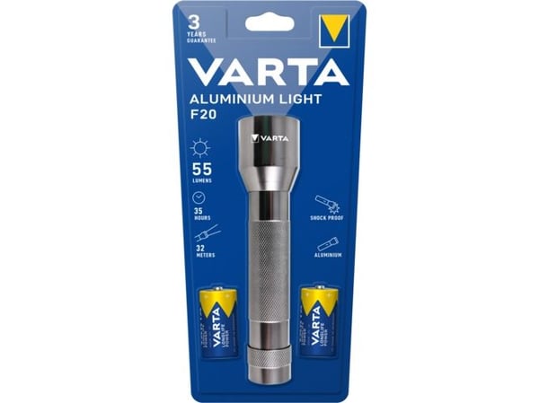 Varta 16607 101 421, Hånd lommelygte, Alumiini, Acrylonitrilbutadienstyren, Alumiini, Knapper, 1 m, LED