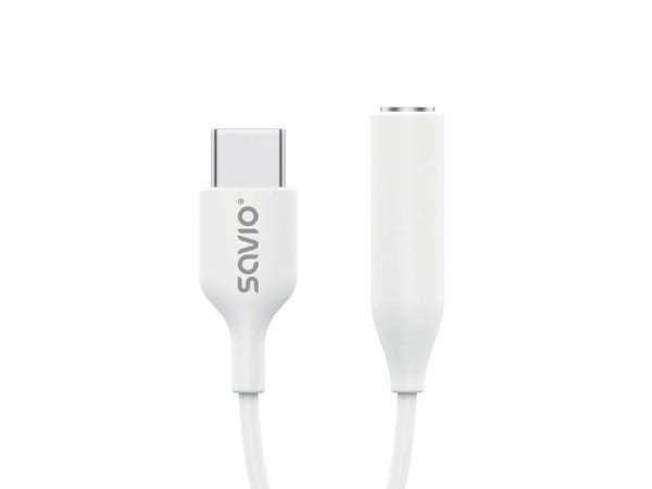 Savio AK-35 mobile phone cable White 0.12 m USB C 3.5mm, Hvit, USB C, 3.5mm, 0,12 m, Hankjønn, Hunkjønn