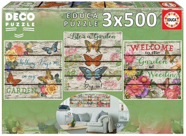 Pussel 3x500 Flowers and Butterflies G3