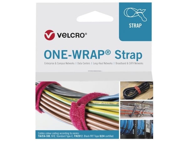 Velcro ONE-WRAP, Löstagbart buntband, Polypropylen (PP), Kardborreband, Svart, 200 mm, 20 mm, 25 styck