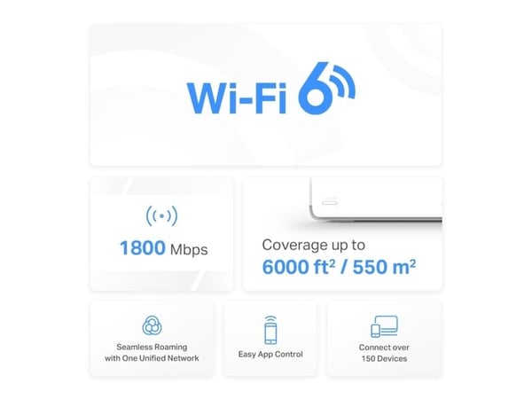Mercusys HALO H70X (2-PACK), Hvid, Intern, Mesh-system, Dual-band (2,4 GHz / 5 GHz), Wi-Fi 6 (802.11ax), 802.11a, 802.11b, 802.11g, Wi-Fi 4 ( 802.1...