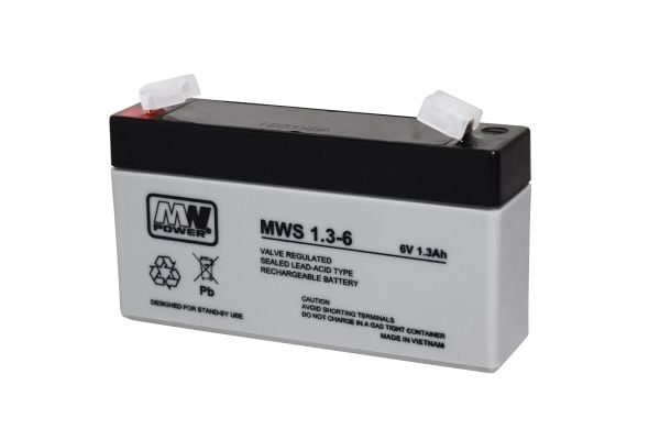 MW Power MWS 1.3-6, Forseglet blysyre (VRLA), 6 V, 1 stykker, Sort, 1,3 Ah, 310 g