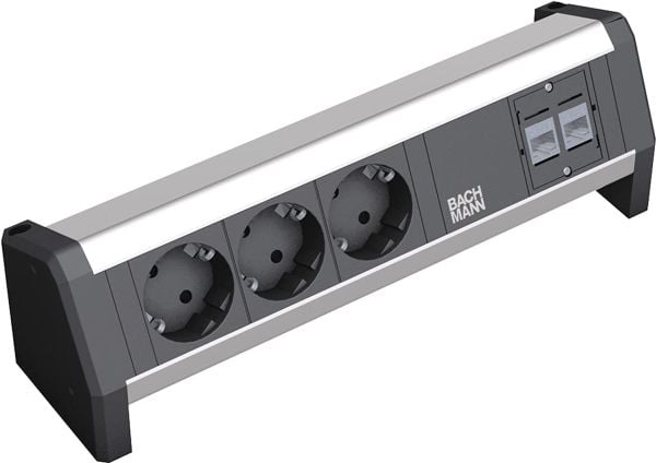 Bachmann Desk 1, Alumiini, Musta, 3 AC-pistorasia(a), 230 V, 16 A, 1 kpl